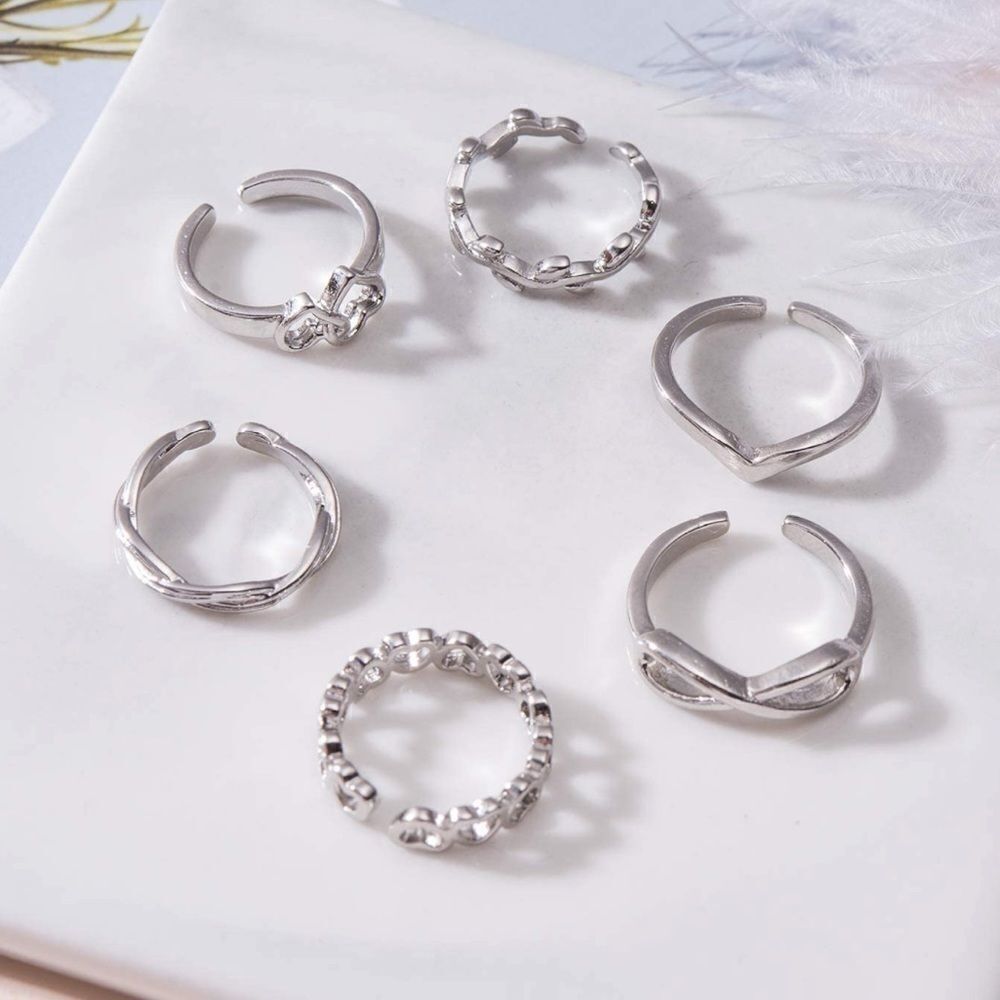 Silver Adjustable Open Toe Rings - Set of 12 - Picture 2 of 6